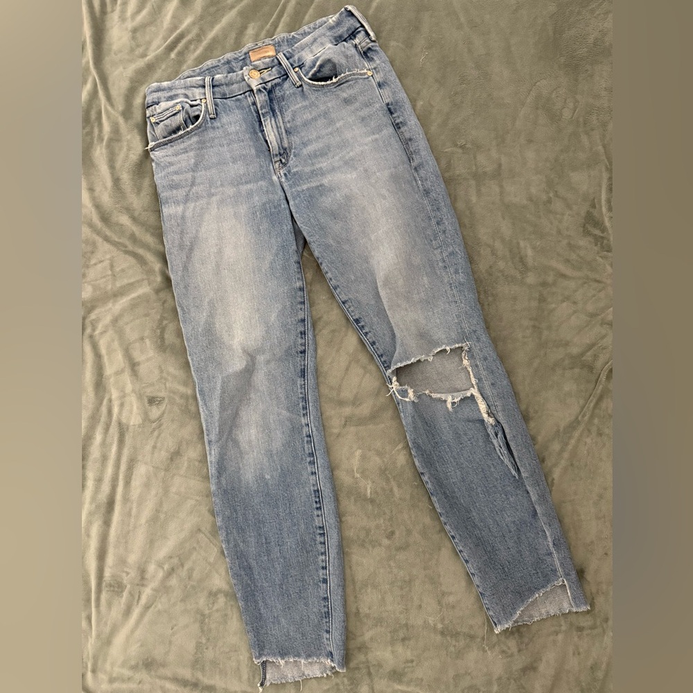 MOTHER Blue Ankle Cropped Jeans